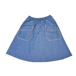 Vintage Ann Michele Blue A Line Skirt White Trimmed Pockets Women’s Size Medium